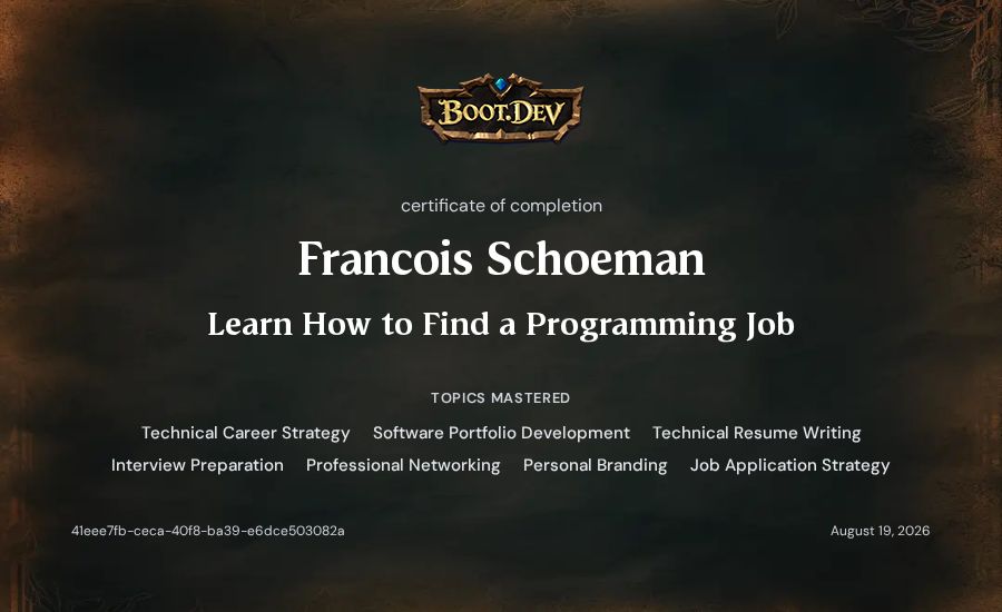 Francois Schoeman's Boot.dev Learn How to Find a Programming Job certificate