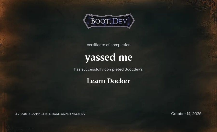 yassed me's Boot.dev Learn Docker certificate