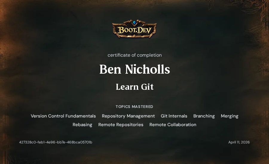 Ben Nicholls's Boot.dev Learn Git certificate