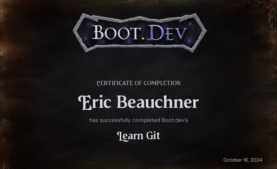Eric Beauchner's Boot.dev Learn Git certificate