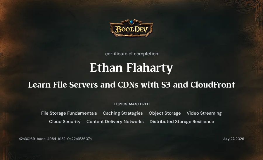 Ethan Flaharty's Boot.dev Learn File Servers and CDNs with S3 and CloudFront certificate