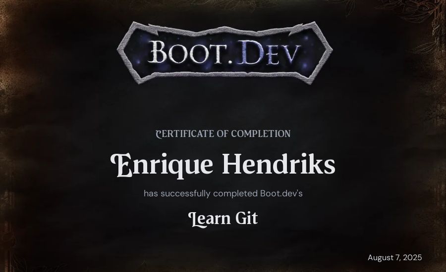 Enrique Hendriks's Boot.dev Learn Git certificate