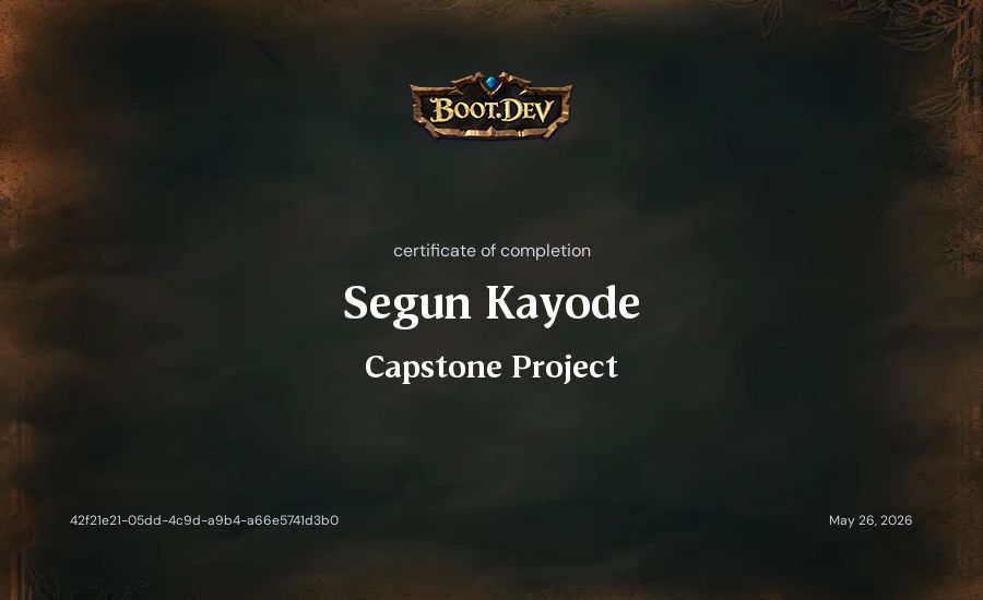 Segun Kayode's Boot.dev Capstone Project certificate