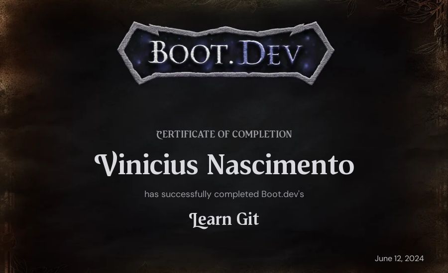 Vinicius Nascimento's Boot.dev Learn Git certificate