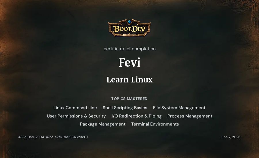 Fevi's Boot.dev Learn Linux certificate