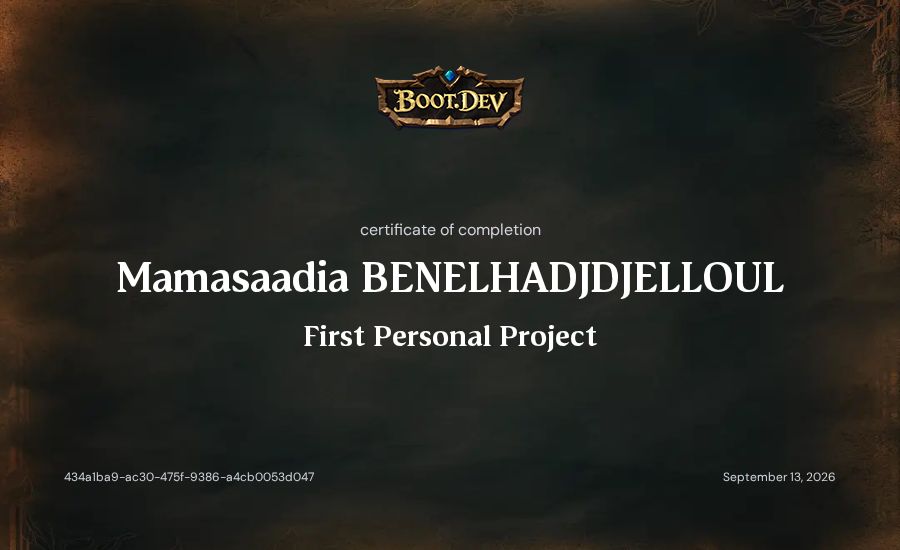 Mamasaadia  BENELHADJDJELLOUL's Boot.dev First Personal Project certificate