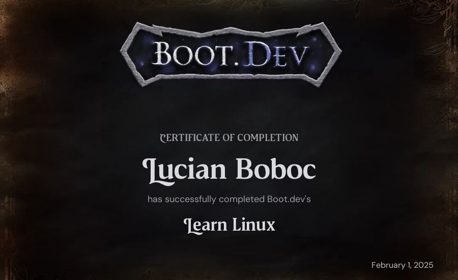 Lucian Boboc's Boot.dev Learn Linux certificate