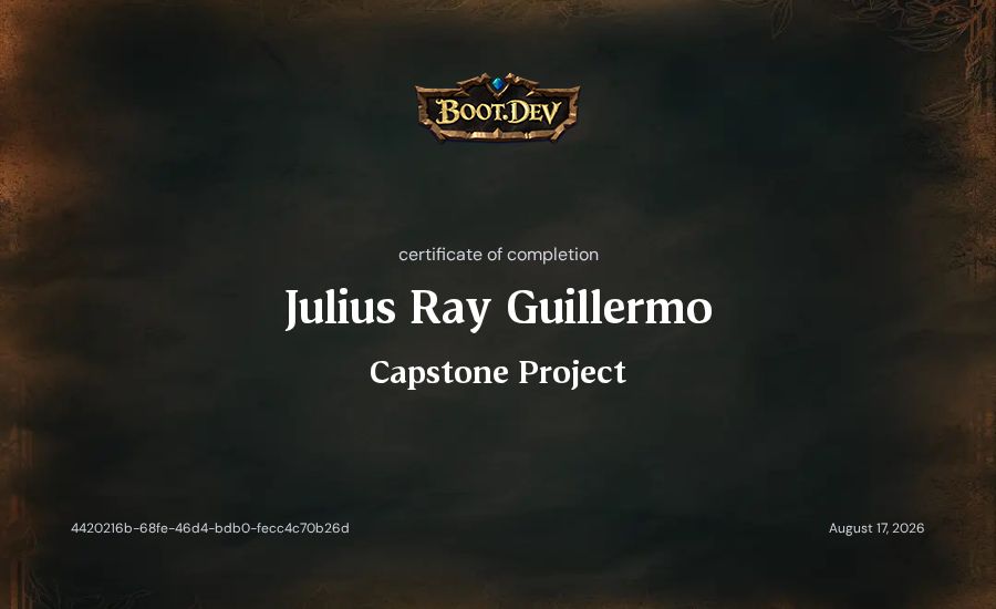 Julius Ray Guillermo's Boot.dev Capstone Project certificate