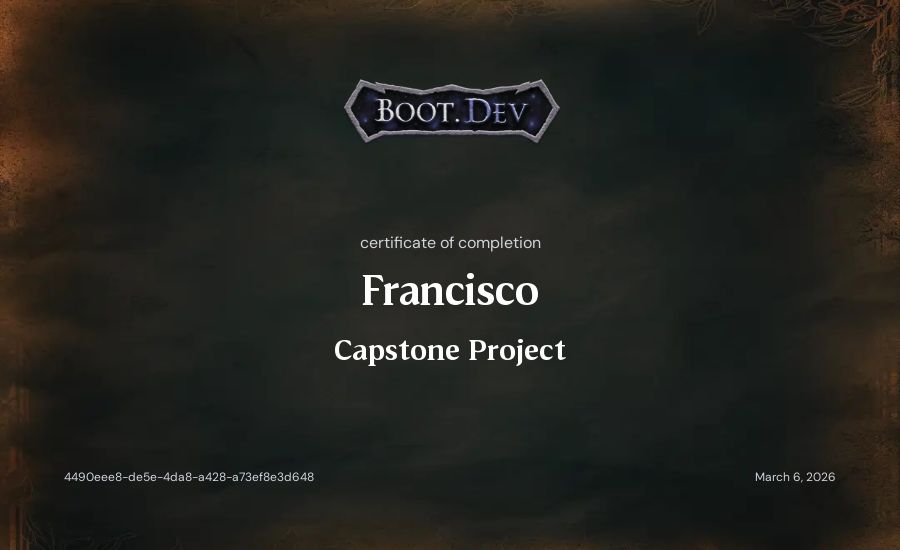 Francisco's Boot.dev Capstone Project certificate
