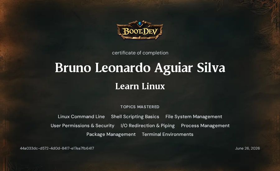 Bruno Leonardo Aguiar Silva's Boot.dev Learn Linux certificate