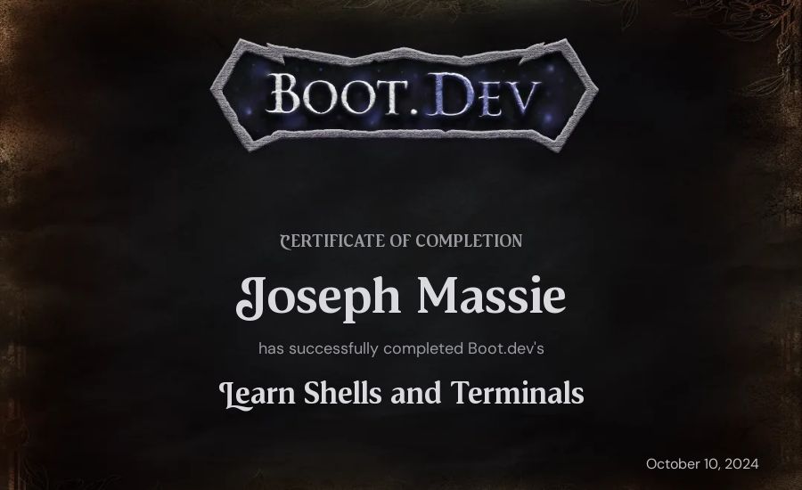 Joseph Massie's Boot.dev Learn Linux certificate
