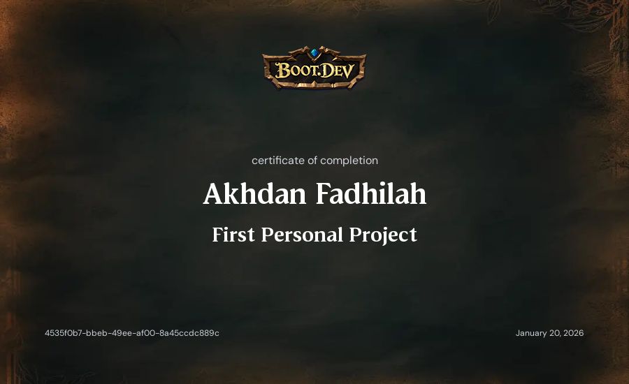 Akhdan Fadhilah's Boot.dev First Personal Project certificate