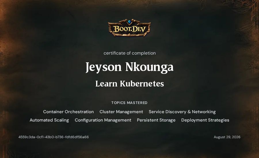 Jeyson Nkounga's Boot.dev Learn Kubernetes certificate