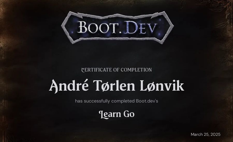 André Tørlen Lønvik's Boot.dev Learn Go certificate