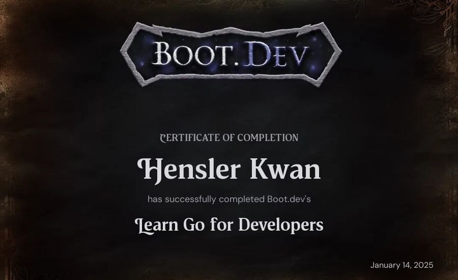 Hensler Kwan's Boot.dev Learn Go certificate