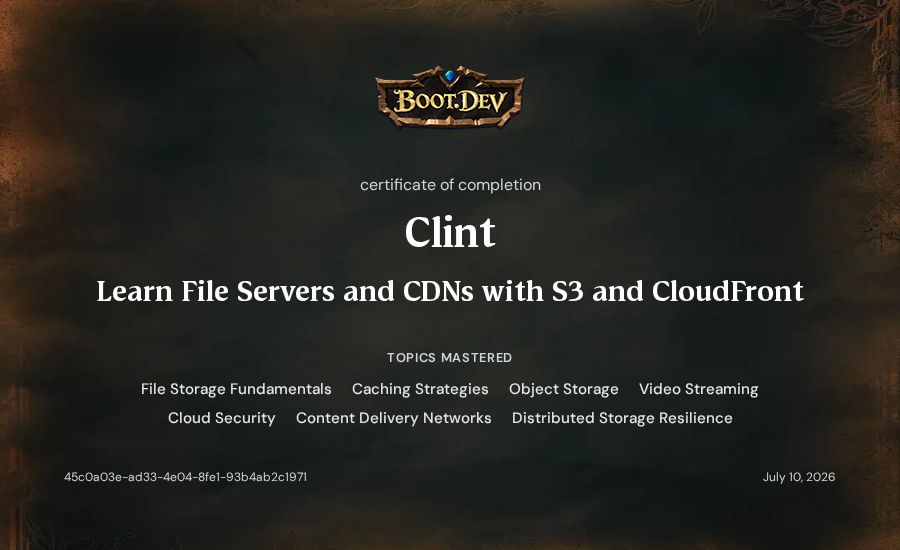 Clint's Boot.dev Learn File Servers and CDNs with S3 and CloudFront certificate