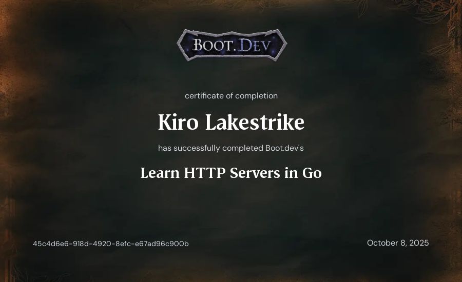 Pascal Klodel's Boot.dev Learn HTTP Servers in Go certificate
