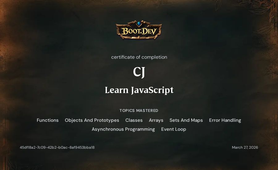 CJ's Boot.dev Learn JavaScript certificate