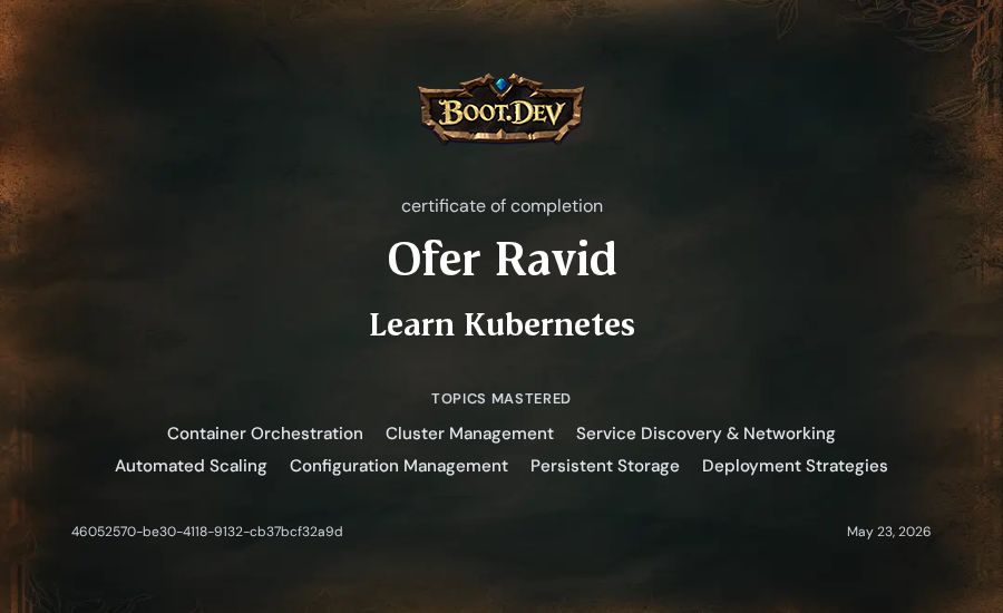 Ofer Ravid's Boot.dev Learn Kubernetes certificate