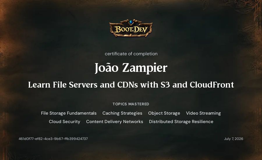 João Zampier's Boot.dev Learn File Servers and CDNs with S3 and CloudFront certificate