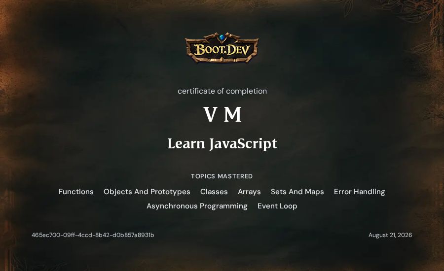 V M's Boot.dev Learn JavaScript certificate