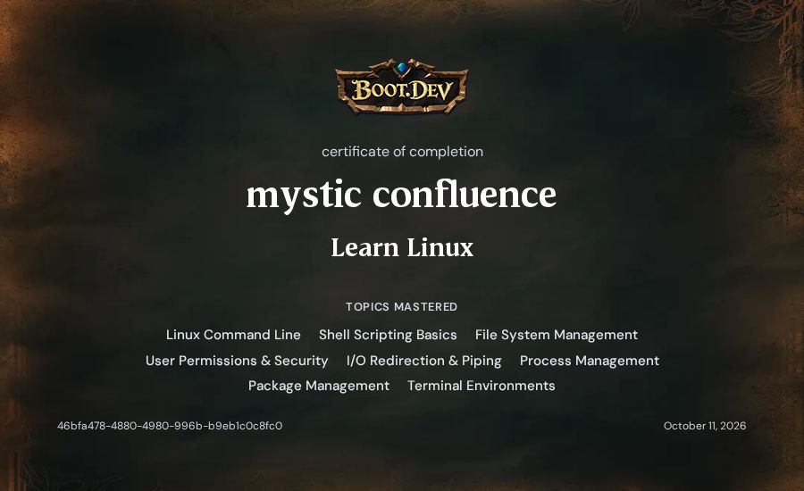 mystic confluence's Boot.dev Learn Linux certificate