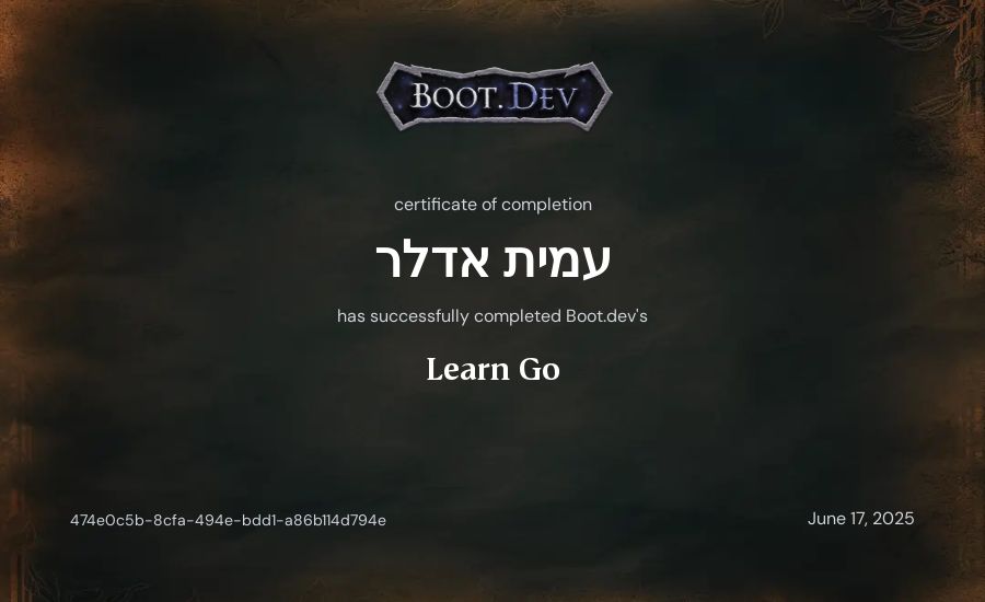 עמית אדלר's Boot.dev Learn Go certificate