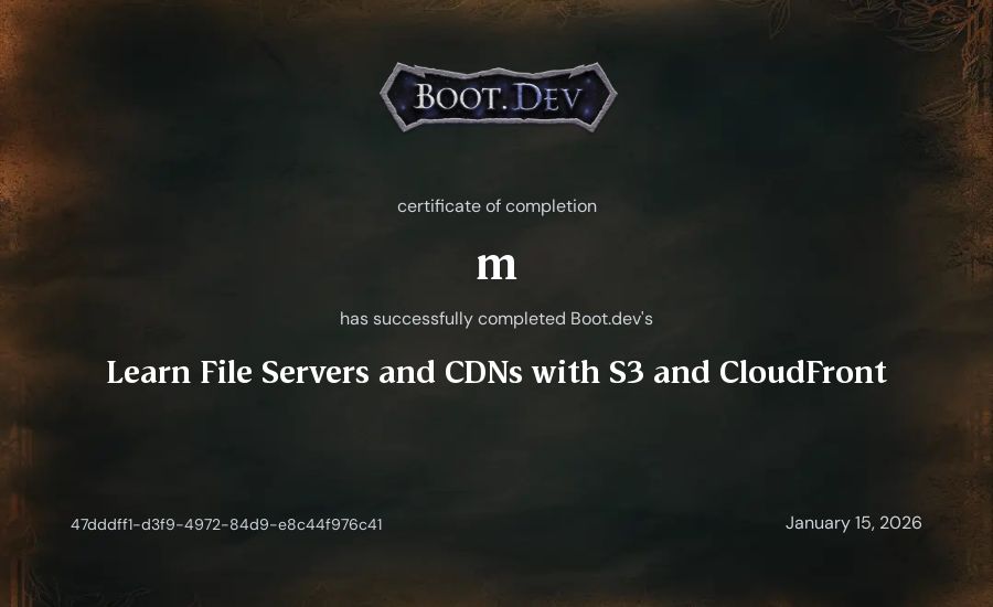 m's Boot.dev Learn File Servers and CDNs with S3 and CloudFront certificate