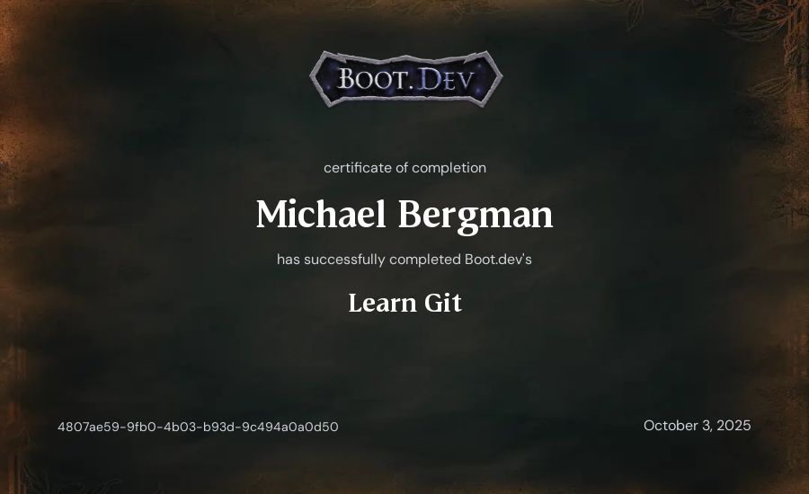 Michael Bergman's Boot.dev Learn Git certificate