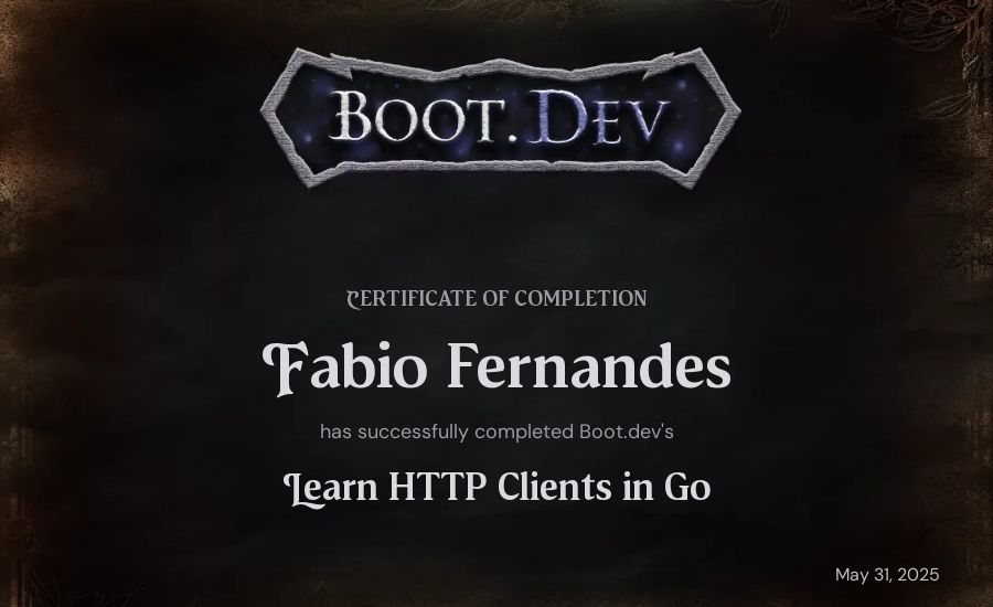 Fabio Fernandes's Boot.dev Learn HTTP Clients in Go certificate