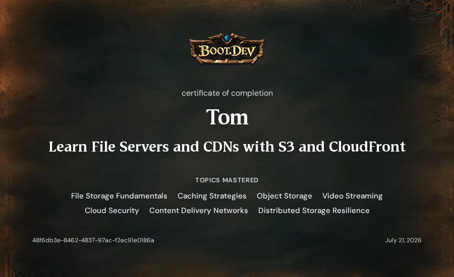 Tom's Boot.dev Learn File Servers and CDNs with S3 and CloudFront certificate