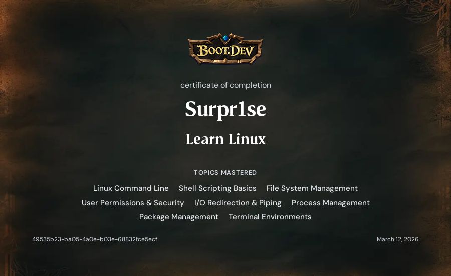 Surpr1se's Boot.dev Learn Linux certificate