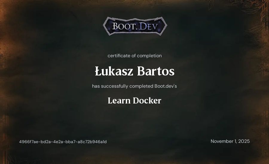 Łukasz Bartos's Boot.dev Learn Docker certificate
