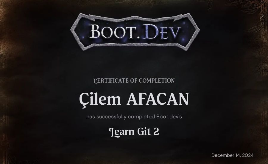 Çilem AFACAN's Boot.dev Learn Git 2 certificate