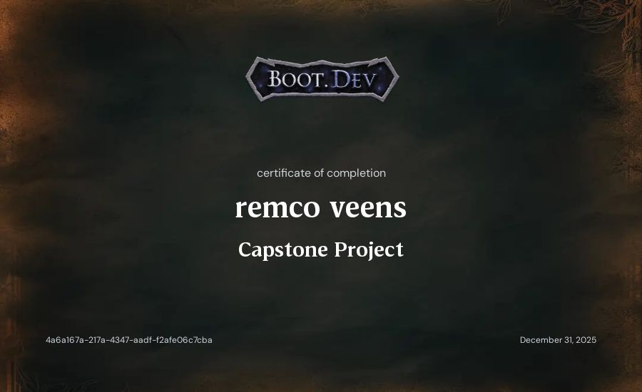 remco veens's Boot.dev Capstone Project certificate