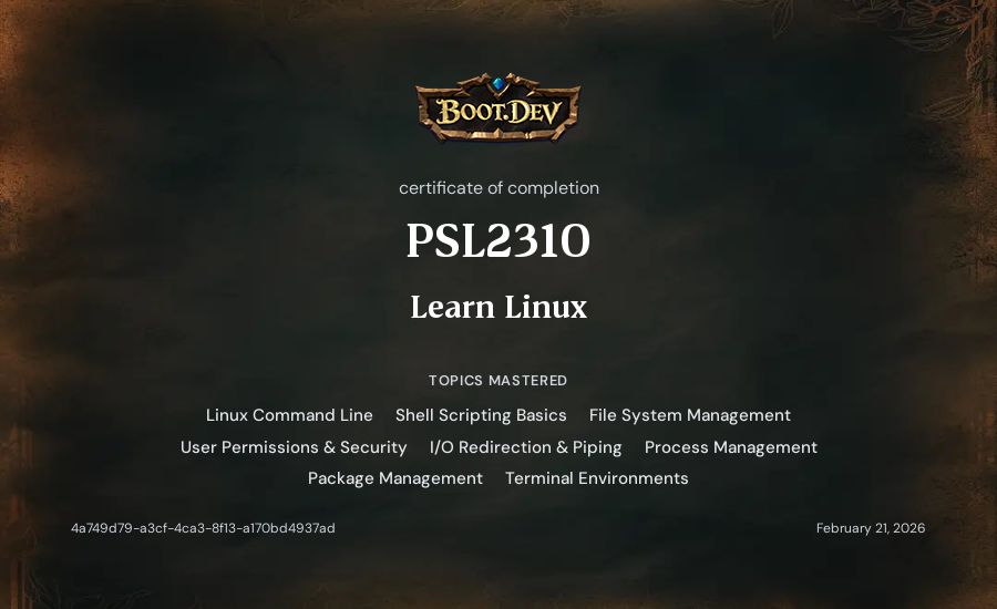 PSL2310's Boot.dev Learn Linux certificate