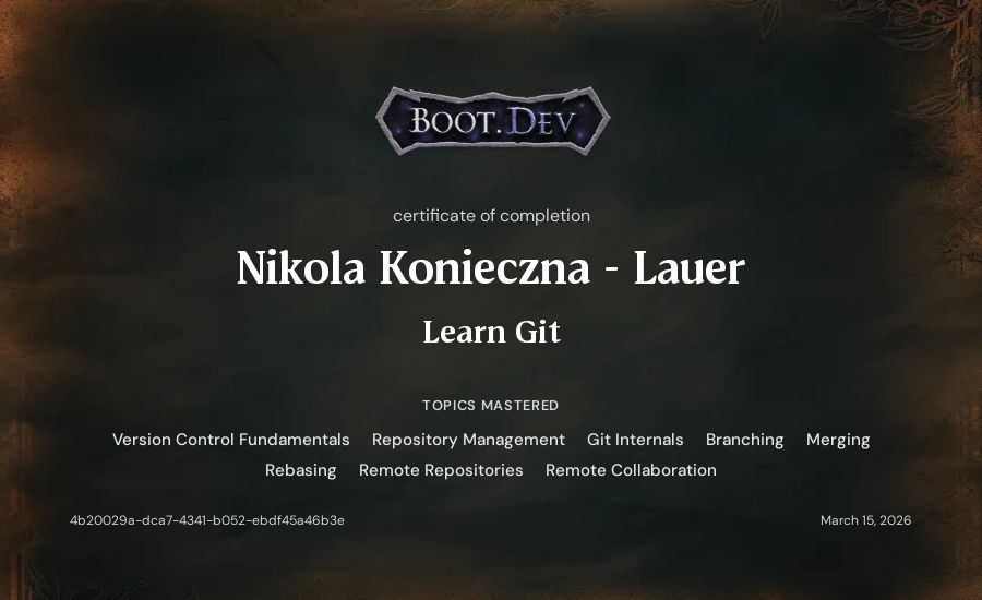 Nikola Konieczna - Lauer's Boot.dev Learn Git certificate