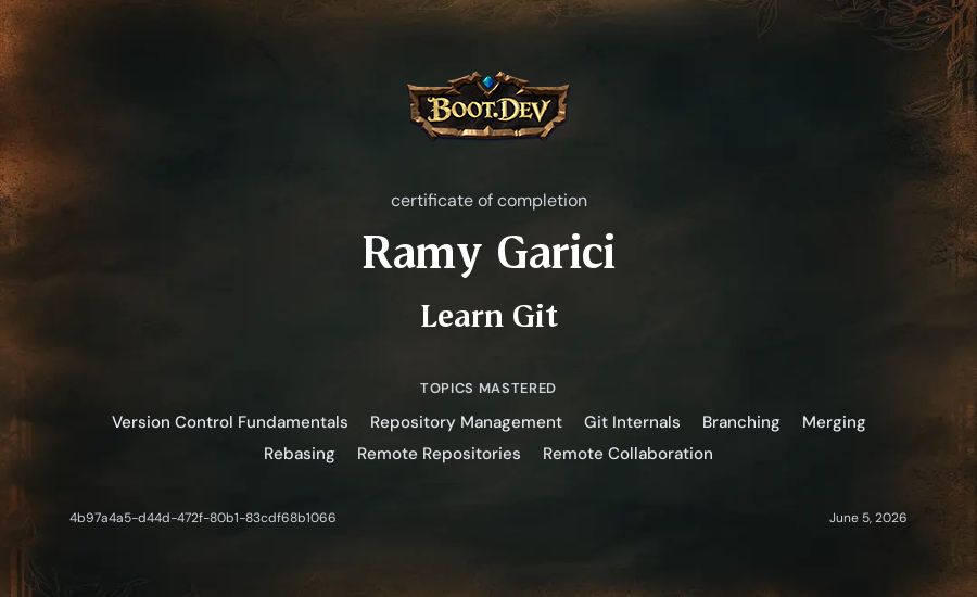 Ramy Garici's Boot.dev Learn Git certificate