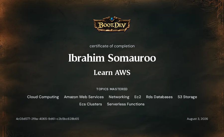 Ibrahim Somauroo's Boot.dev Learn AWS certificate