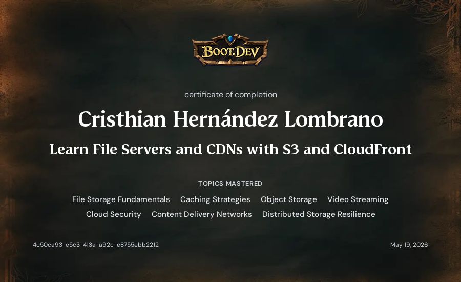 Cristhian Hernández Lombrano's Boot.dev Learn File Servers and CDNs with S3 and CloudFront certificate