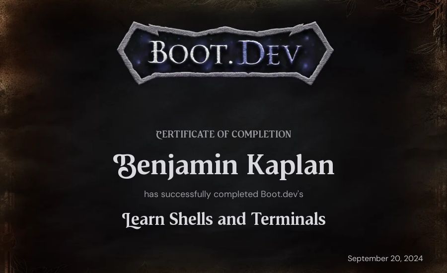 Benjamin Kaplan's Boot.dev Learn Linux certificate