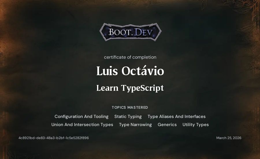 Luis Octávio's Boot.dev Learn TypeScript certificate