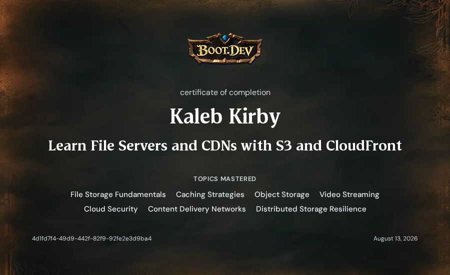 Kaleb Kirby's Boot.dev Learn File Servers and CDNs with S3 and CloudFront certificate