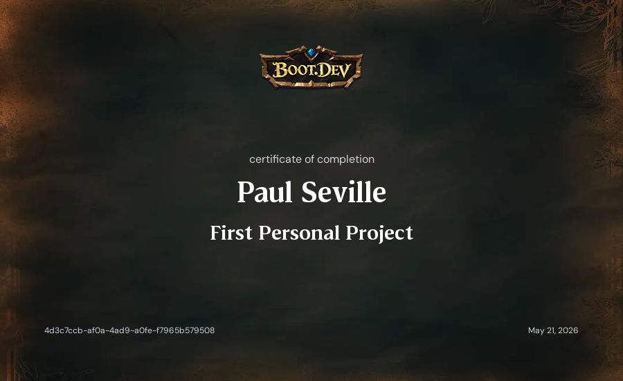 Paul Seville's Boot.dev First Personal Project certificate