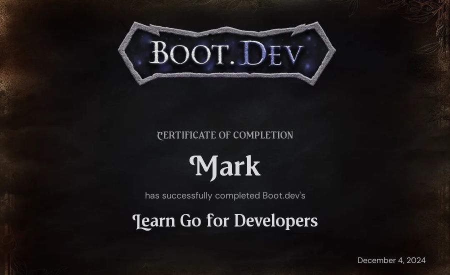 Mark's Boot.dev Learn Go certificate