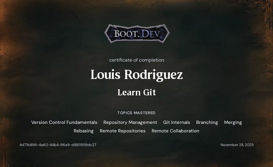 Louis Rodriguez's Boot.dev Learn Git certificate