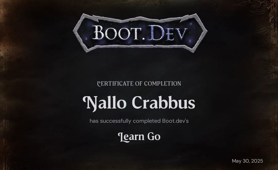 Nallo Crabbus's Boot.dev Learn Go certificate