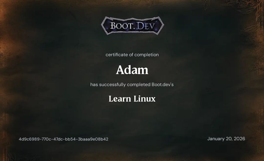 Adam's Boot.dev Learn Linux certificate