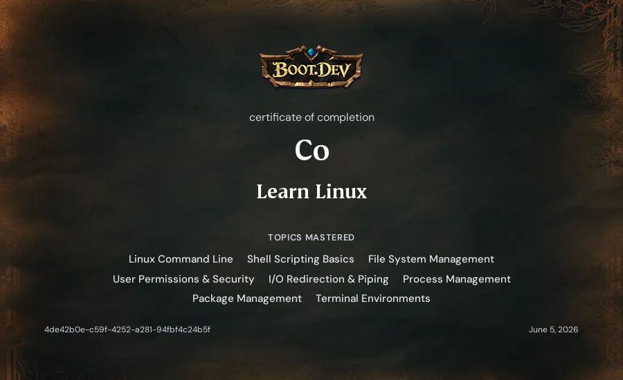Co's Boot.dev Learn Linux certificate