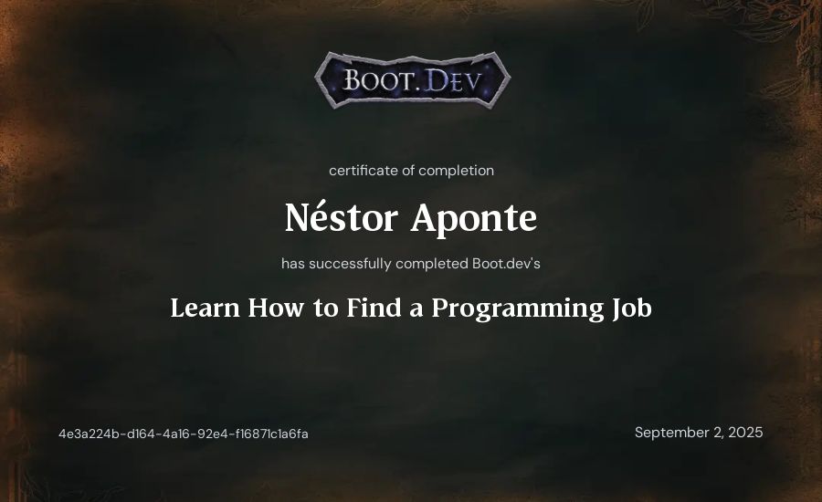 Néstor Aponte's Boot.dev Learn How to Find a Programming Job certificate